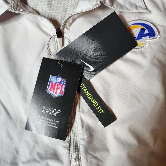 Nike NFL LA Rams Men's Sideline Coaches Half-Zip Short Sleeve Jacket Cream Color - Picture 4 of 12